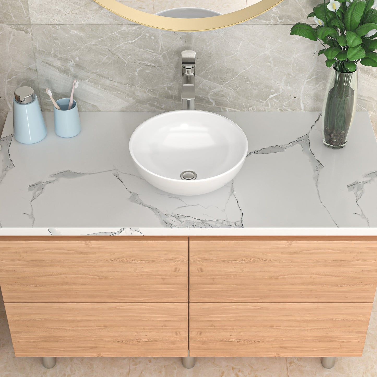 Lordear 13" W x 13" D White Ceramic Round Vessel Bathroom Sink  from Lordear