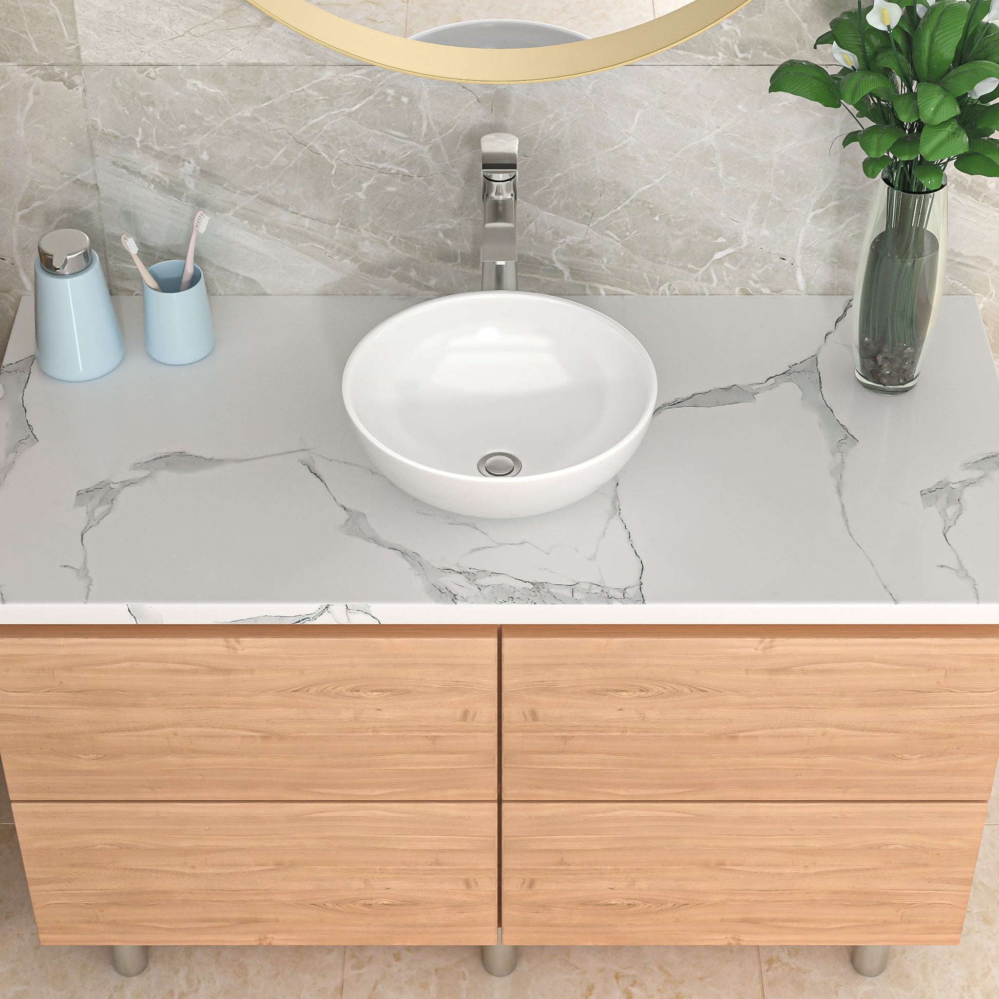 Lordear 13" W x 13" D White Ceramic Round Vessel Bathroom Sink  from Lordear