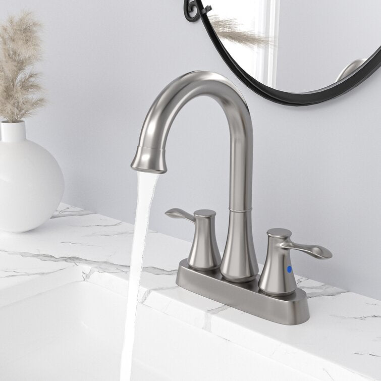 Lordear Brass Brushed Nickel Dual Handle Bathroom Faucet with Pop-Up Drain And Water Hoses  from Lordear