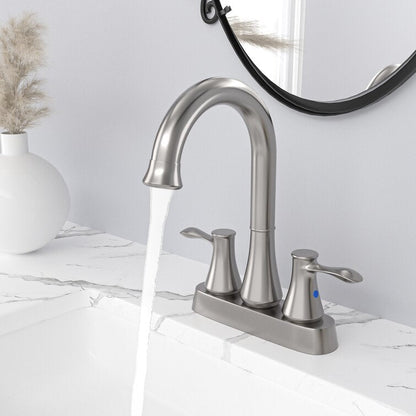 Lordear Brass Brushed Nickel Dual Handle Bathroom Faucet with Pop-Up Drain And Water Hoses  from Lordear