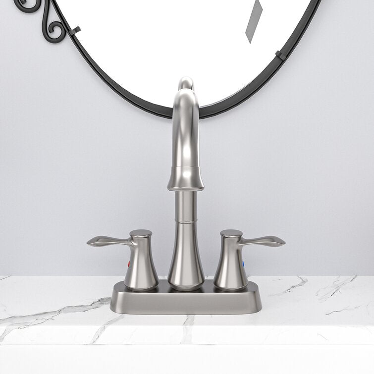 Lordear Brass Brushed Nickel Dual Handle Bathroom Faucet with Pop-Up Drain And Water Hoses  from Lordear
