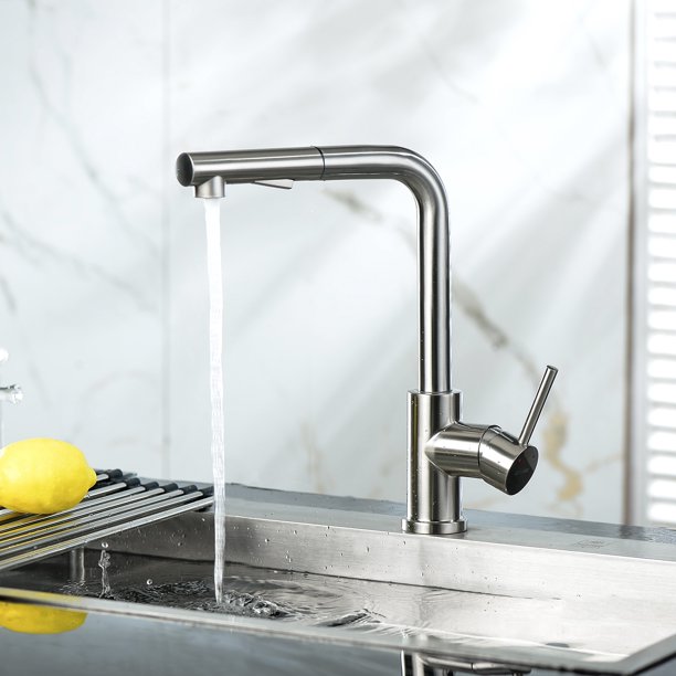 Lordear Brass Pull Down Brushed Nickel Single Handle Kitchen Faucet  from Lordear