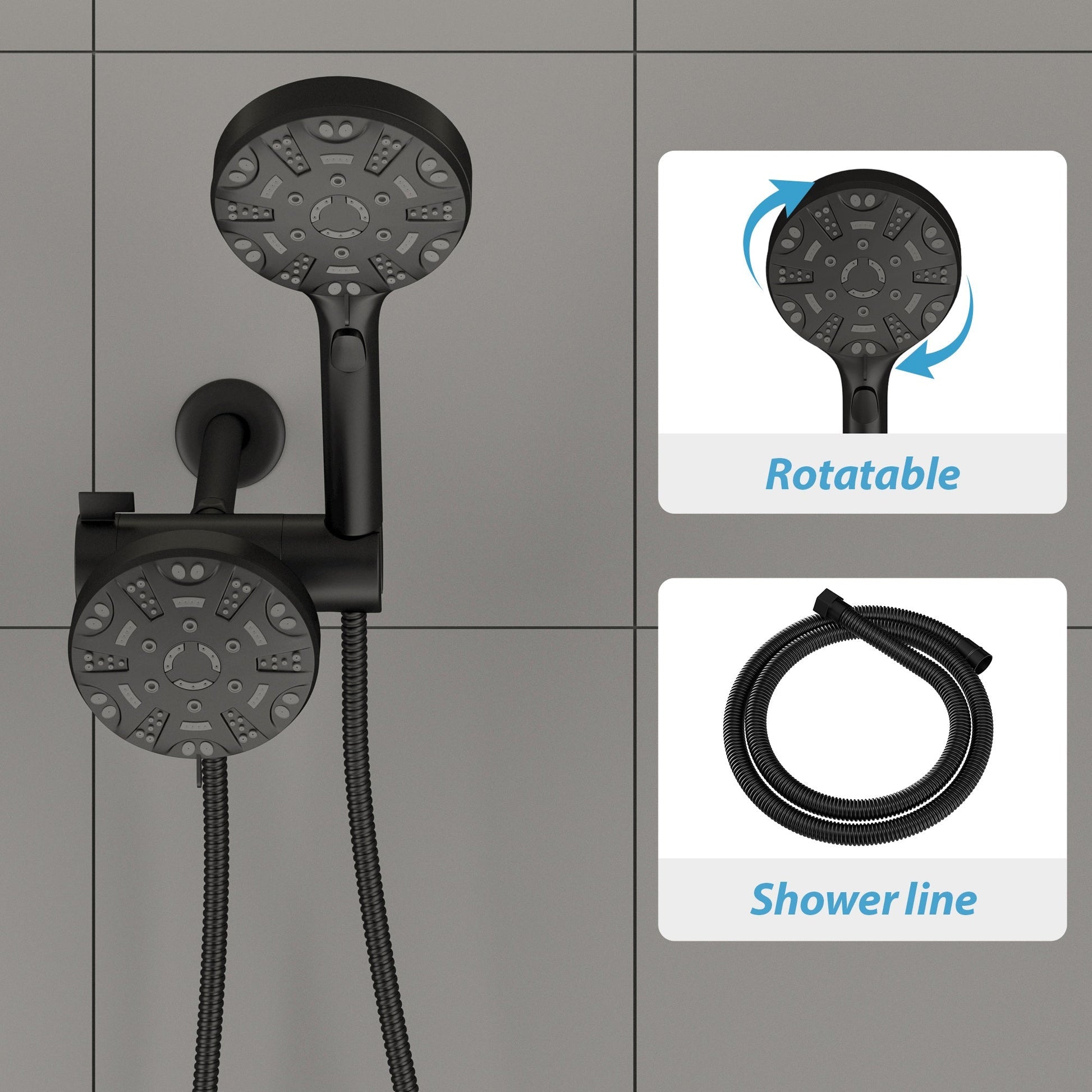 Lordear 5" Stainless Steel Wall Mounted Matte Black Rainfall Round Dual Head Shower Head  from Lordear