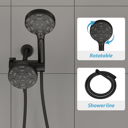 Lordear 5" Stainless Steel Wall Mounted Matte Black Rainfall Round Dual Head Shower Head  from Lordear