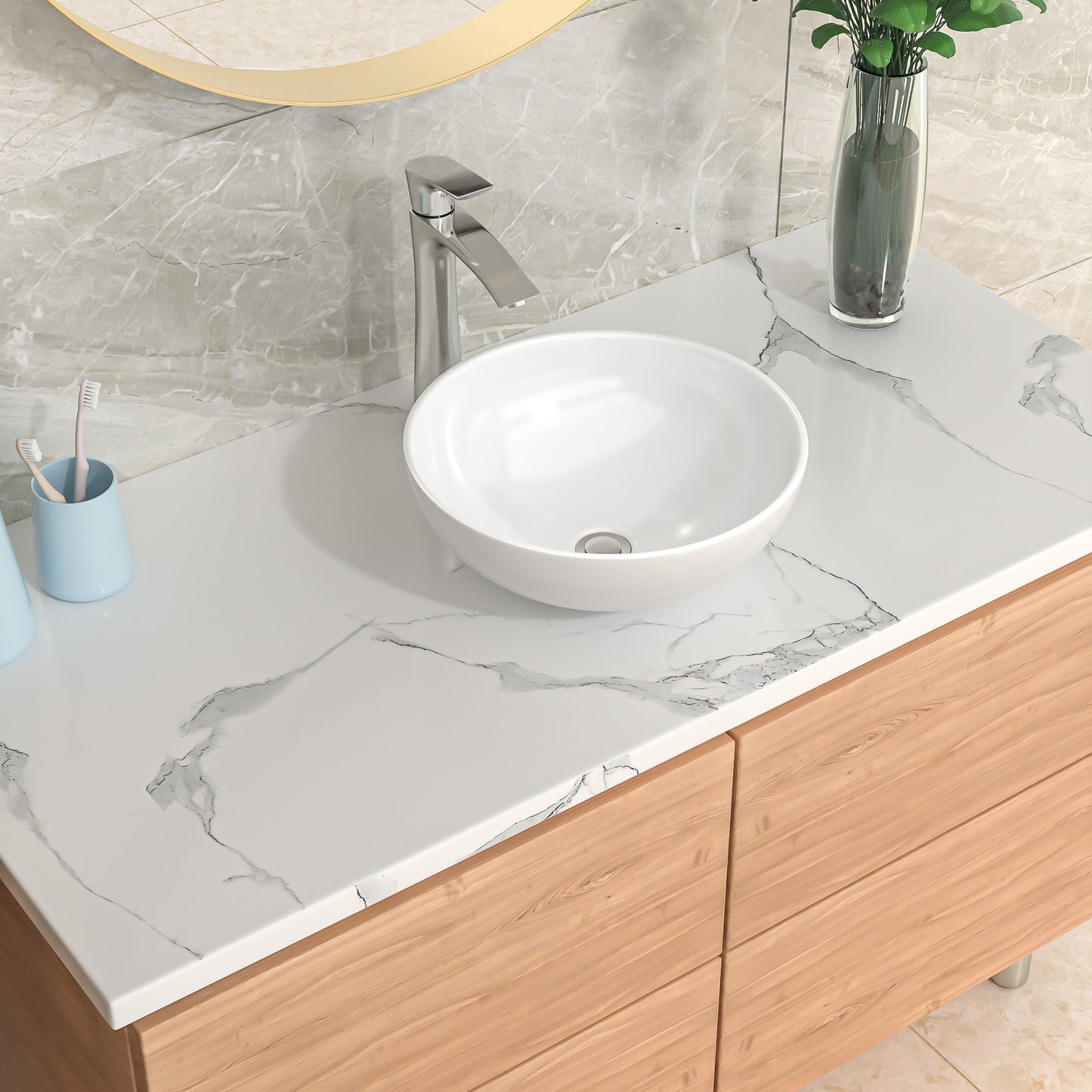 Lordear 13" W x 13" D White Ceramic Round Vessel Bathroom Sink  from Lordear