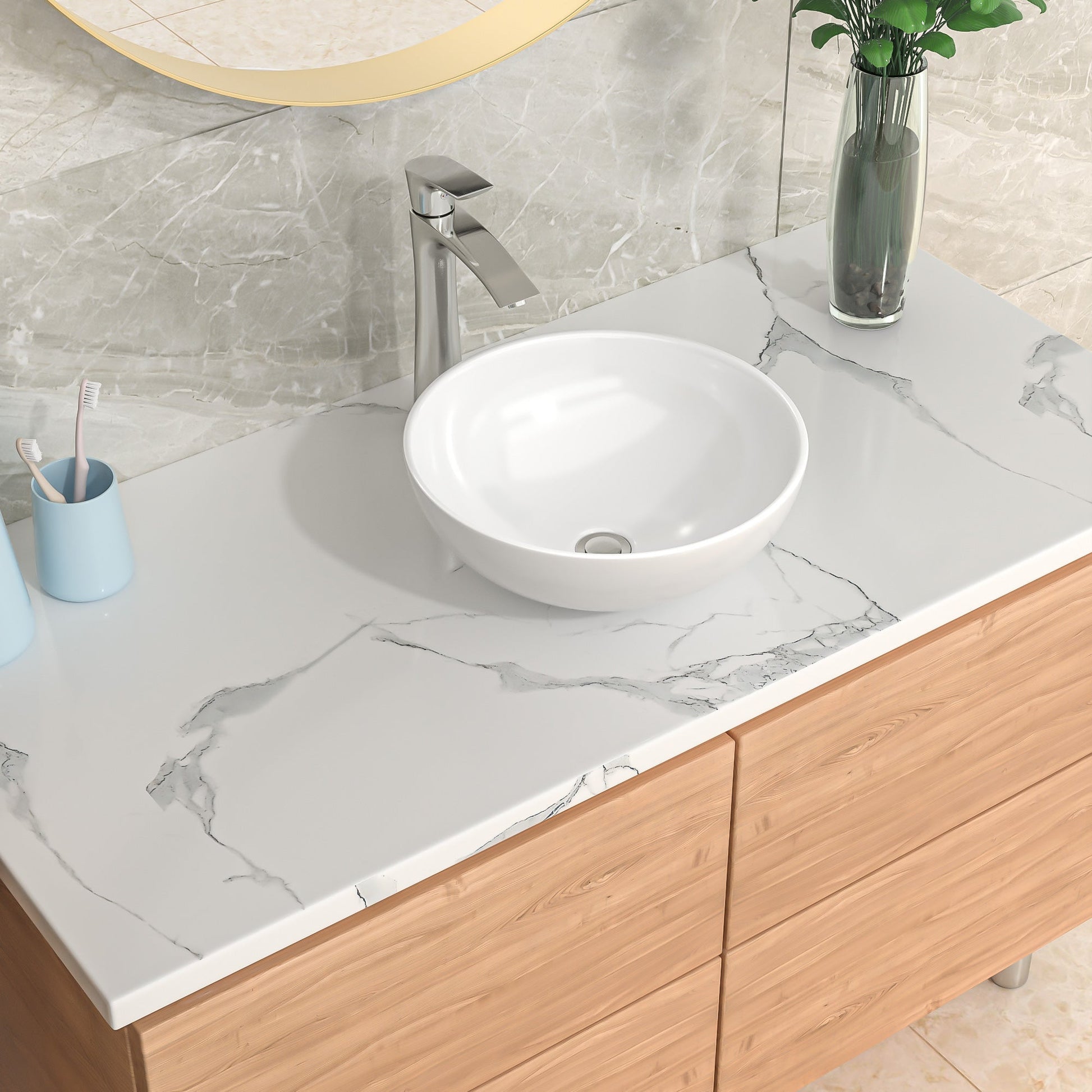 Lordear 13" W x 13" D White Ceramic Round Vessel Bathroom Sink  from Lordear