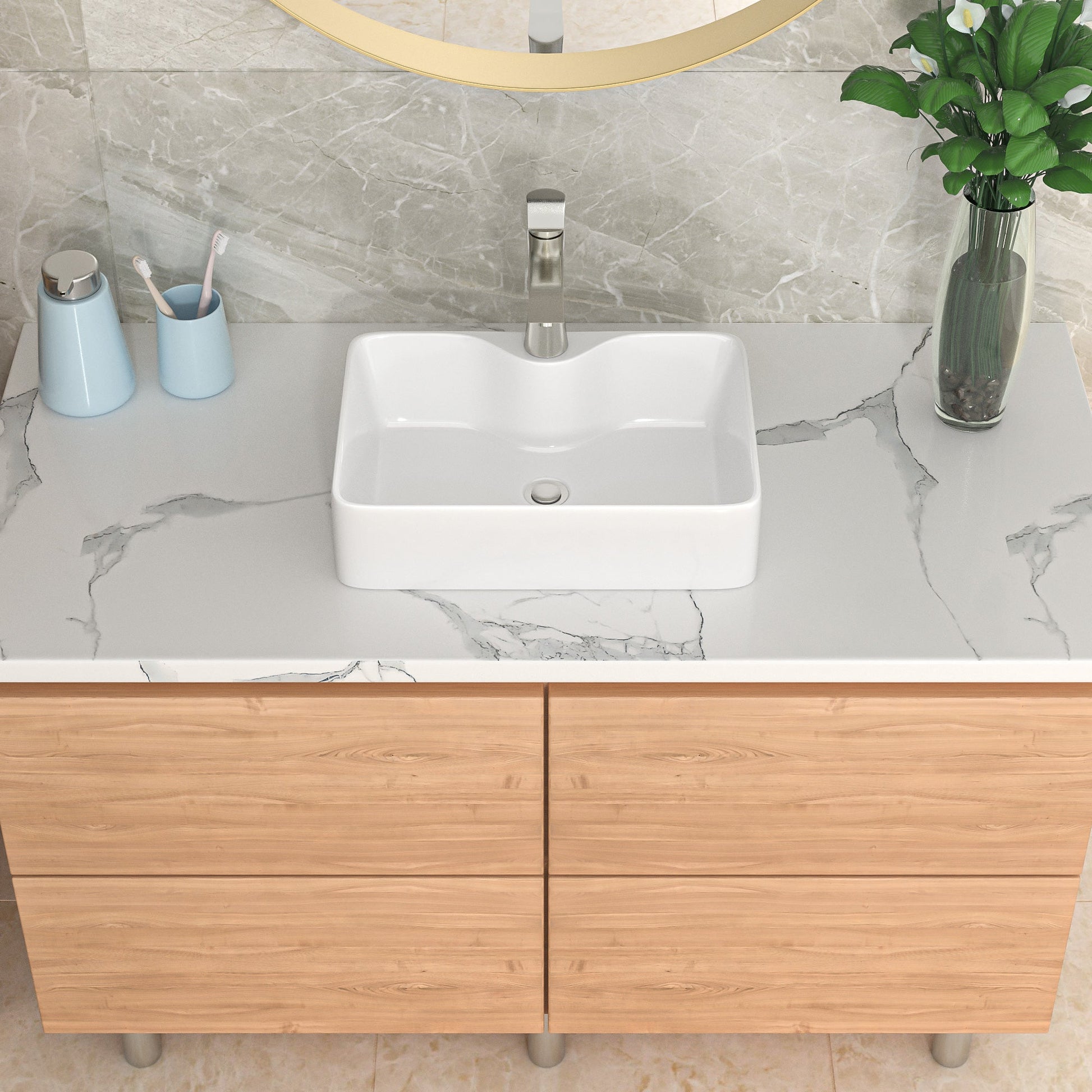 Lordear 16" W X 12" D White Ceramic Vessel Bathroom Sink with Faucet Hole  from Lordear