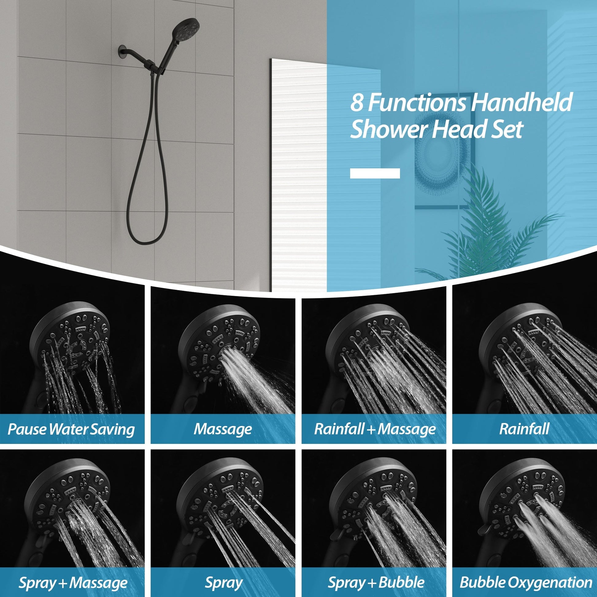 Lordear 5" Stainless Steel Wall Mounted Matte Black Round Rainfall Single Shower Head  from Lordear