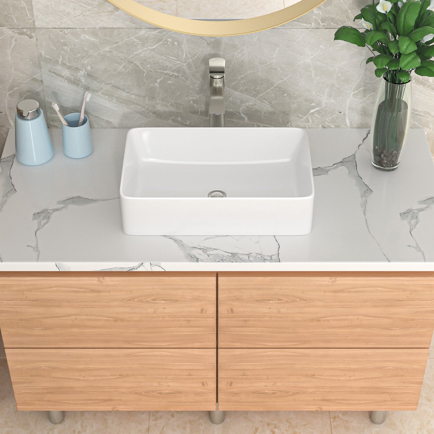 Lordear 21" x 14" White Ceramic Countertop Rectangular Vessel Bathroom Sink  from Lordear
