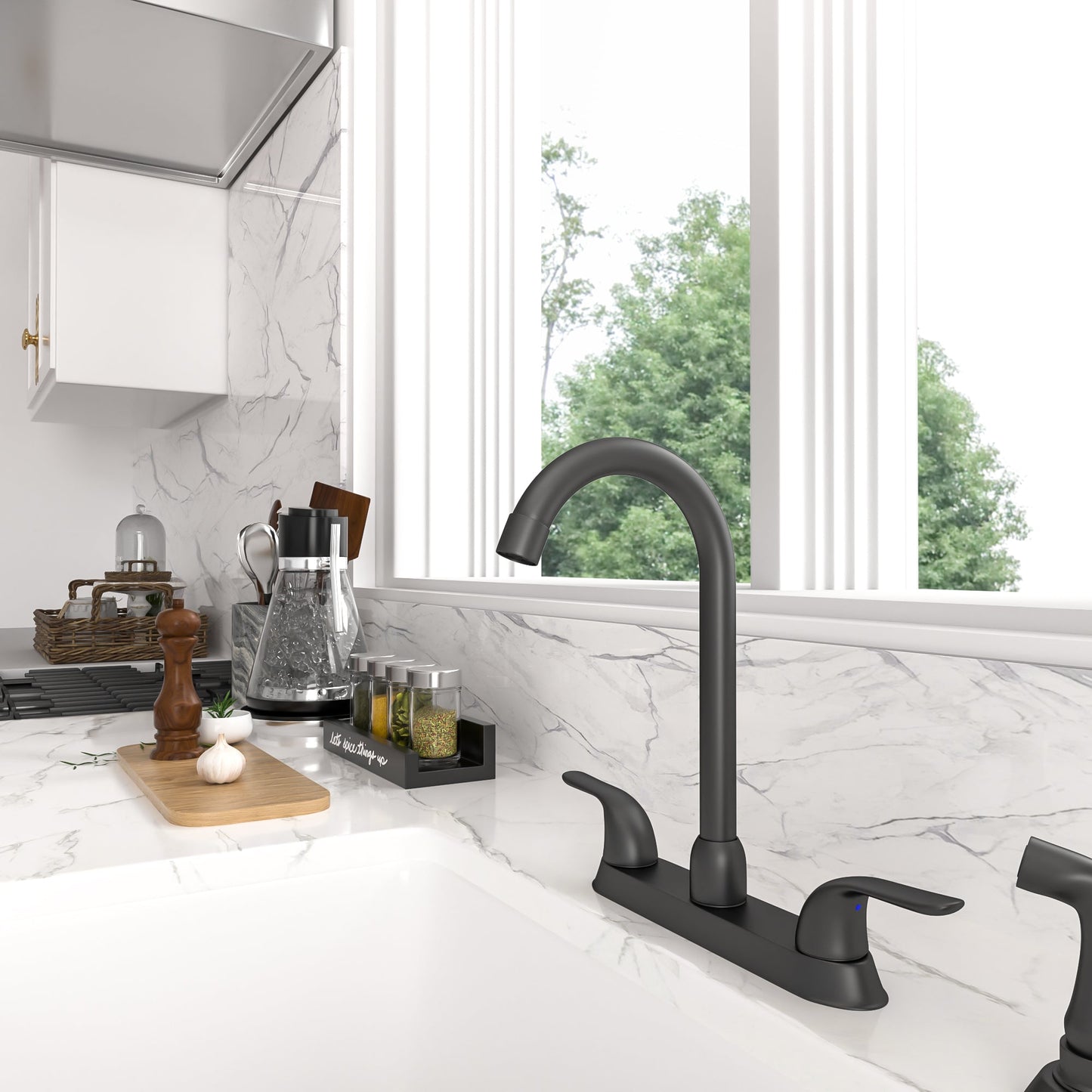 Lordear Brass Modern Design Double Handle Pull Out Spray Head Kitchen Faucet  from Lordear