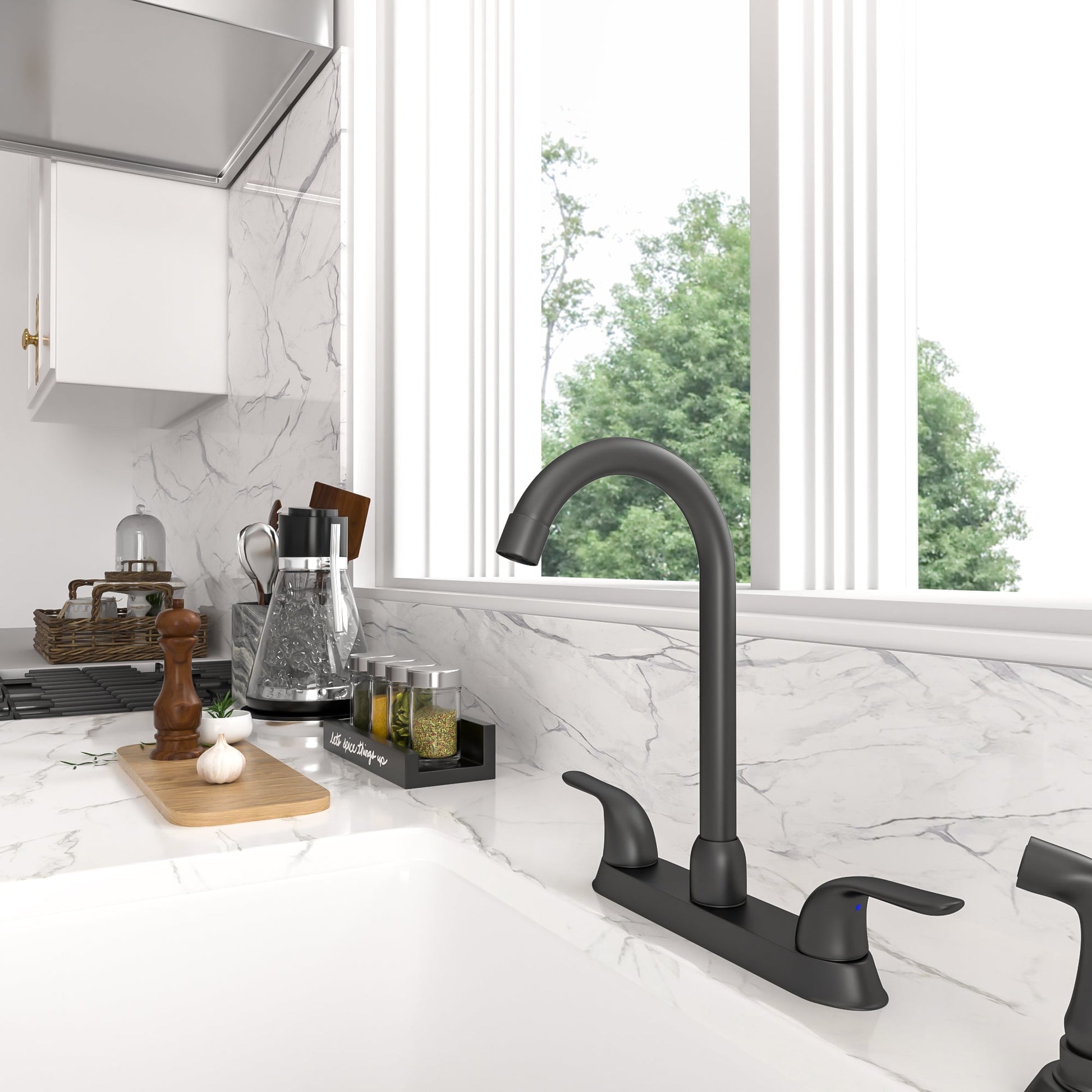 Lordear Brass Modern Design Double Handle Pull Out Spray Head Kitchen Faucet  from Lordear