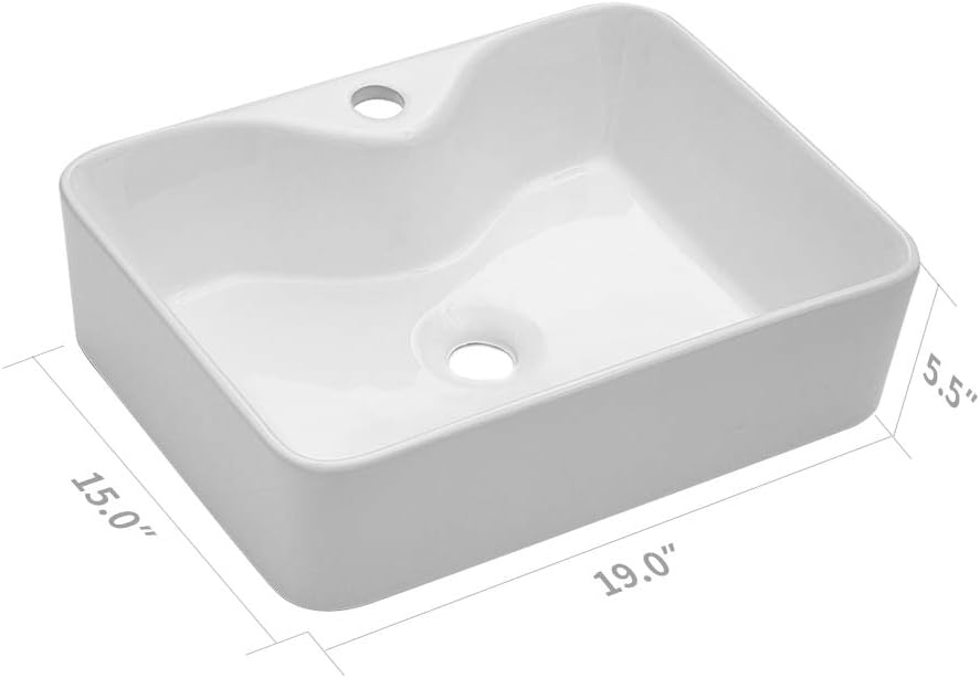 Lordear 19" x 15" White Ceramic Rectangle Vessel Bathroom Sink  from Lordear