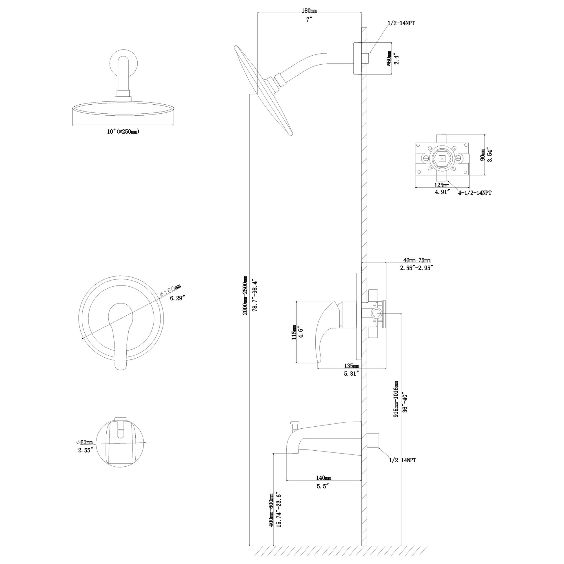Lordear 10" Stainless Steel Wall Mounted Round Rainfall Shower Head with Bathroom Faucet  from Lordear