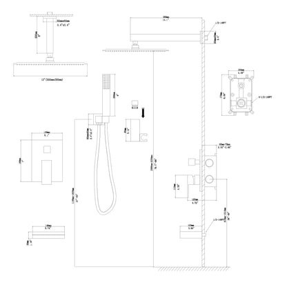 Lordear 12" ‎Stainless Steel Wall Mounted Square Rainfall Shower Head System Faucet Set  from Lordear