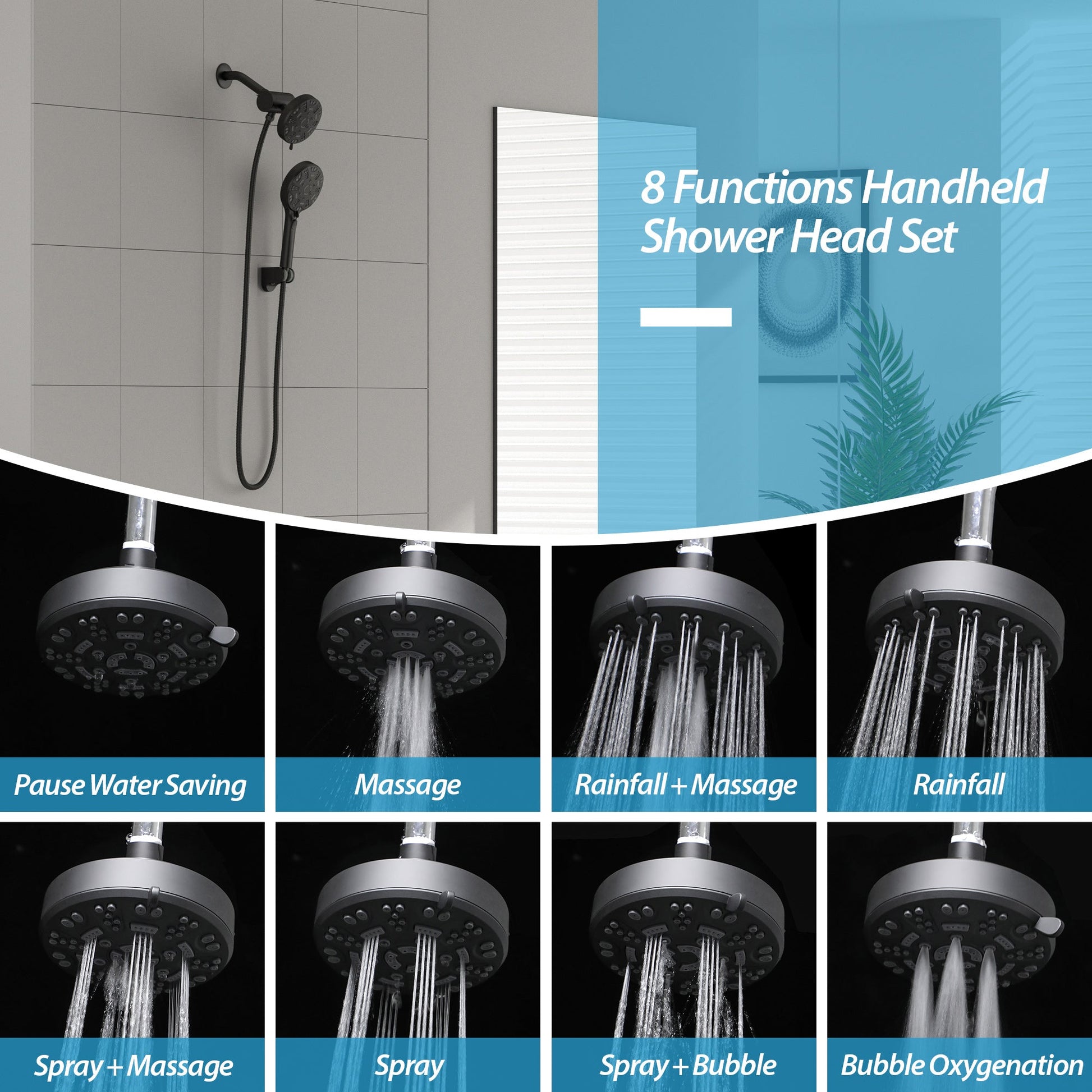 Lordear 5" Stainless Steel Wall Mounted Matte Black Modern Rainfall Shower Head Set  from Lordear