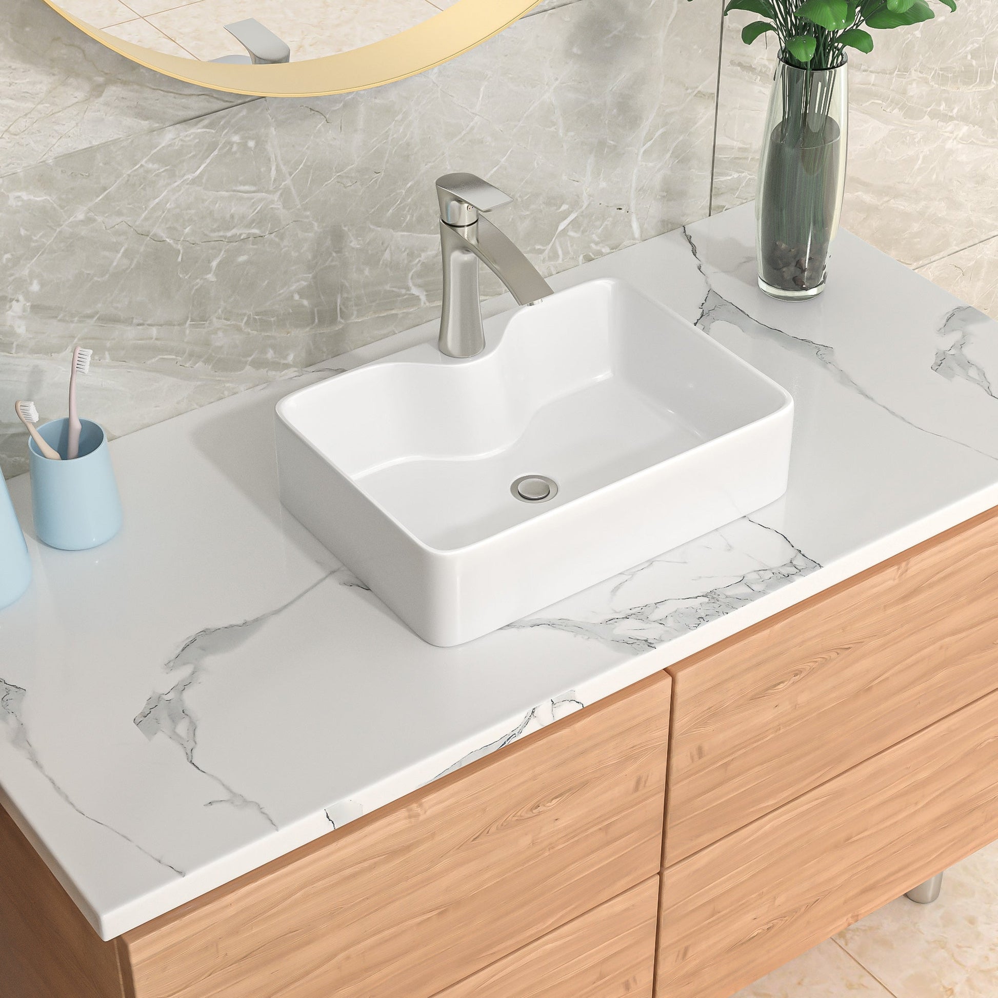 Lordear 16" W X 12" D White Ceramic Vessel Bathroom Sink with Faucet Hole  from Lordear