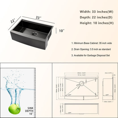 Lordear 33" x 22" Stainless Steel Black Farmhouse Workstation Kitchen Sink  from Lordear