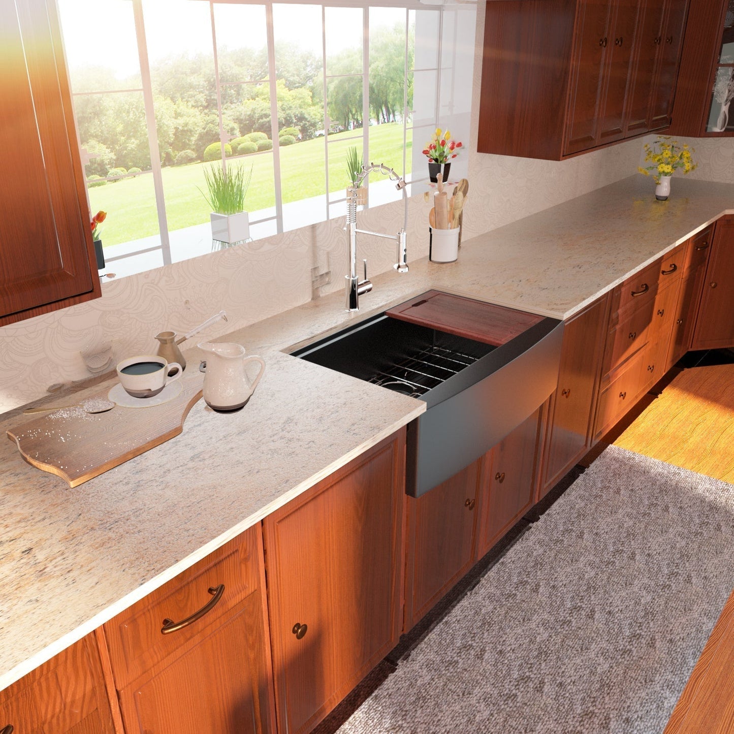 Lordear 33" x 22" Stainless Steel Black Farmhouse Workstation Kitchen Sink  from Lordear