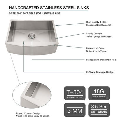 Lordear 24" x 20" Stainless Steel Apron Front Single Basin Farmhouse Kitchen Sink  from Lordear