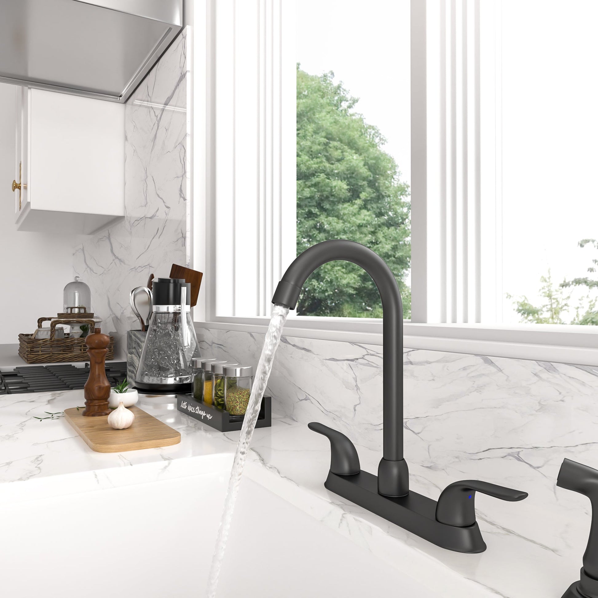Lordear Brass Modern Design Double Handle Pull Out Spray Head Kitchen Faucet  from Lordear