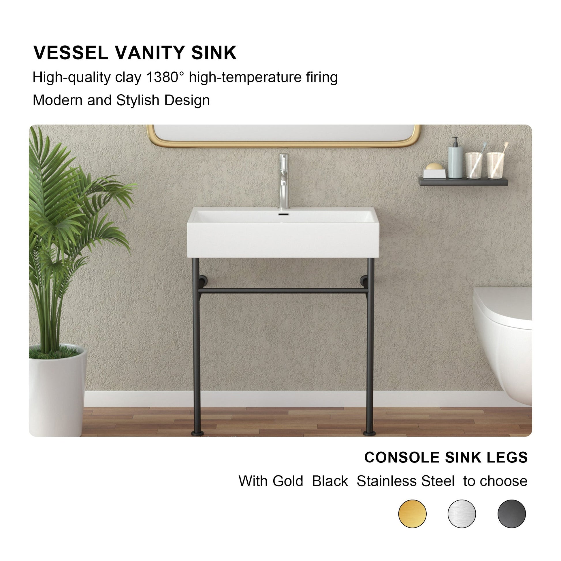 Lordear Ceramic Wall Mount White Single Bowl Bathroom Sink with Metal Legs  from Lordear