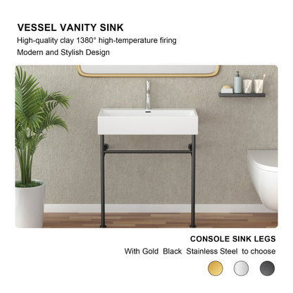 Lordear Ceramic Wall Mount White Single Bowl Bathroom Sink with Metal Legs  from Lordear