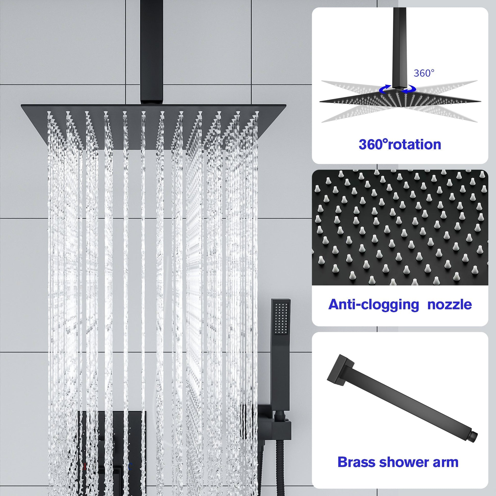 Lordear 12" ‎Stainless Steel Wall Mounted Square Rainfall Shower Head System Faucet Set  from Lordear