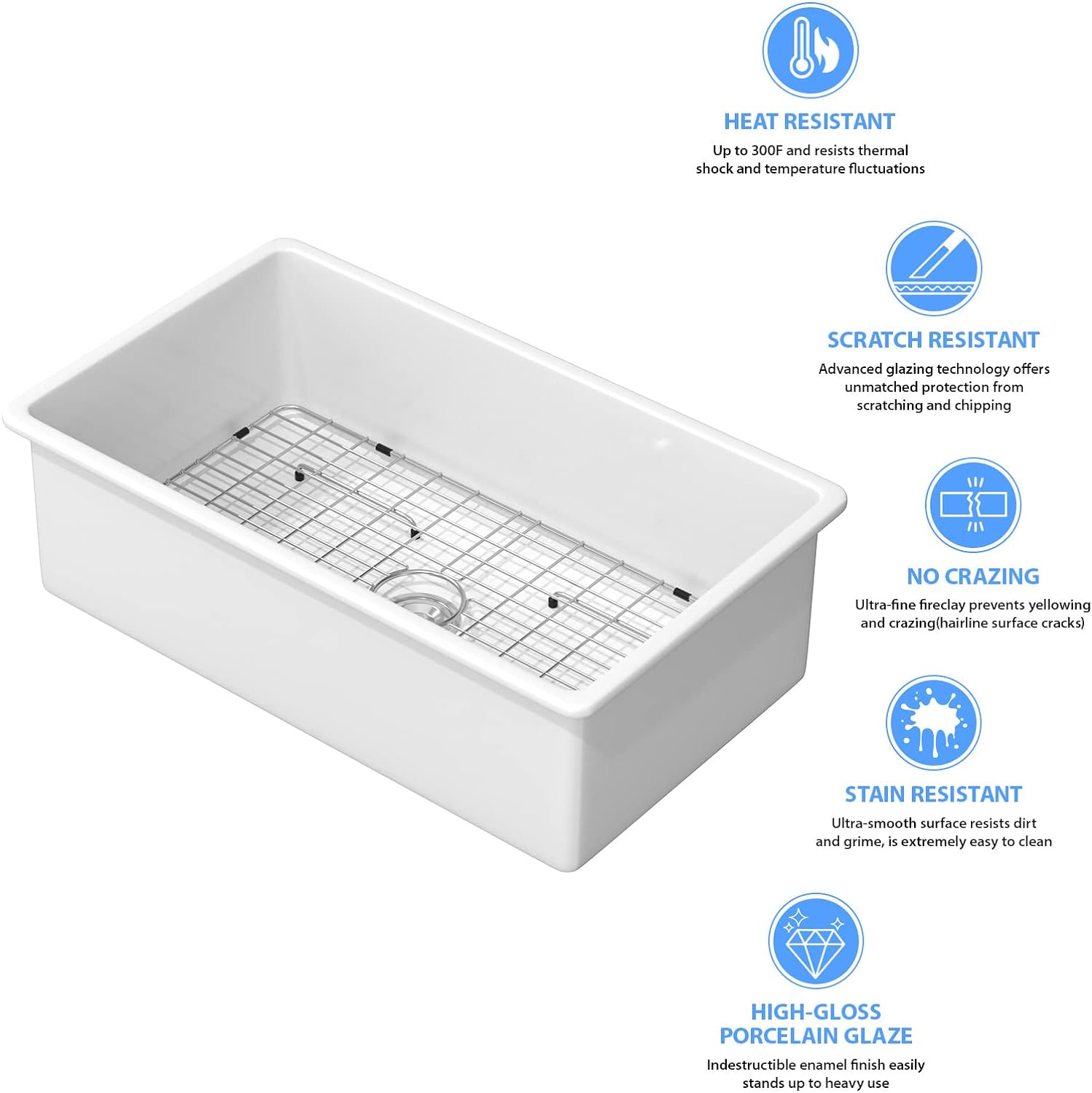 Lordear 32" White Ceramic Undermount Single Bowl Kitchen Sink  from Lordear