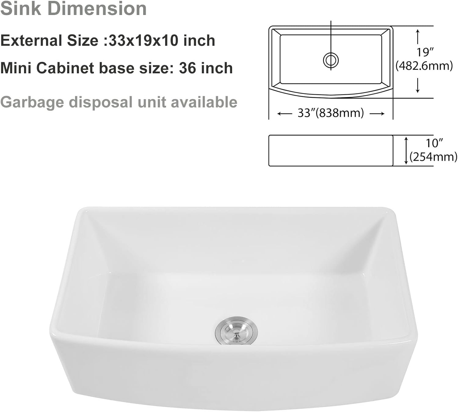 Lordear 33" White Ceramic Curved Apron Farmhouse Kitchen Sink  from Lordear