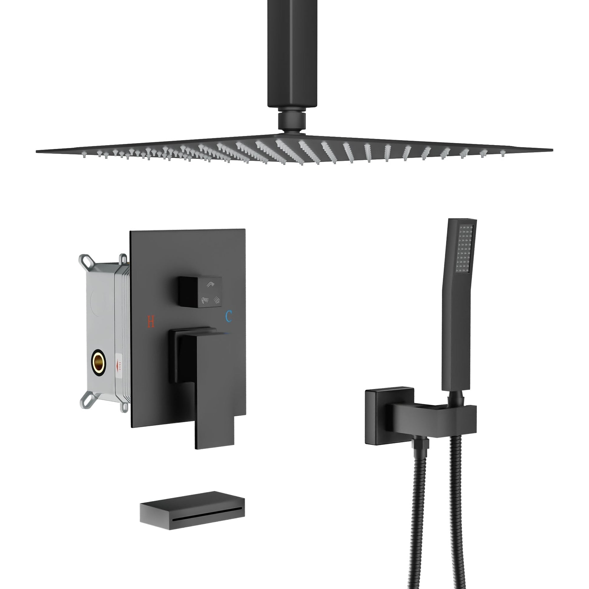 Lordear 12" ‎Stainless Steel Wall Mounted Square Rainfall Shower Head System Faucet Set  from Lordear