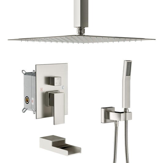 Lordear Stainless Steel Ceiling Mounted Rainfall Shower Head System with Waterfall Faucet  from Lordear