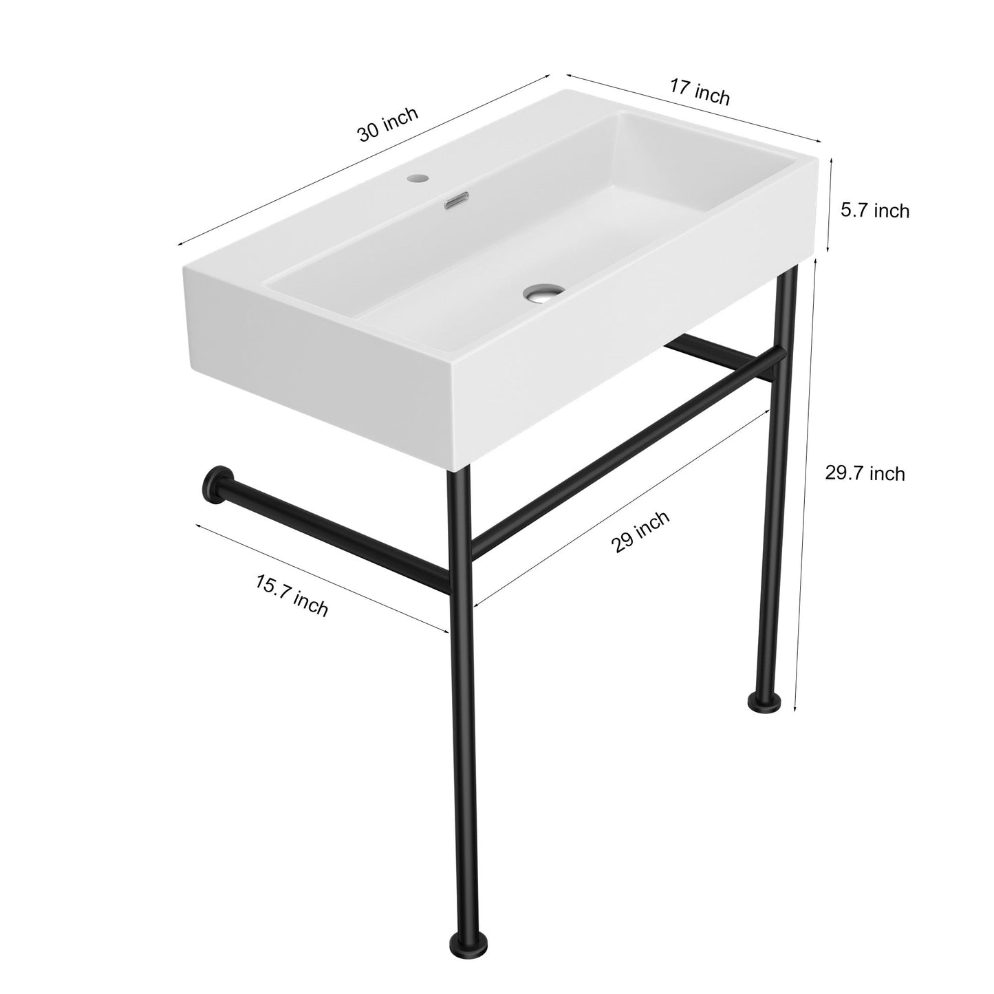 Lordear Ceramic Wall Mount White Single Bowl Bathroom Sink with Metal Legs  from Lordear