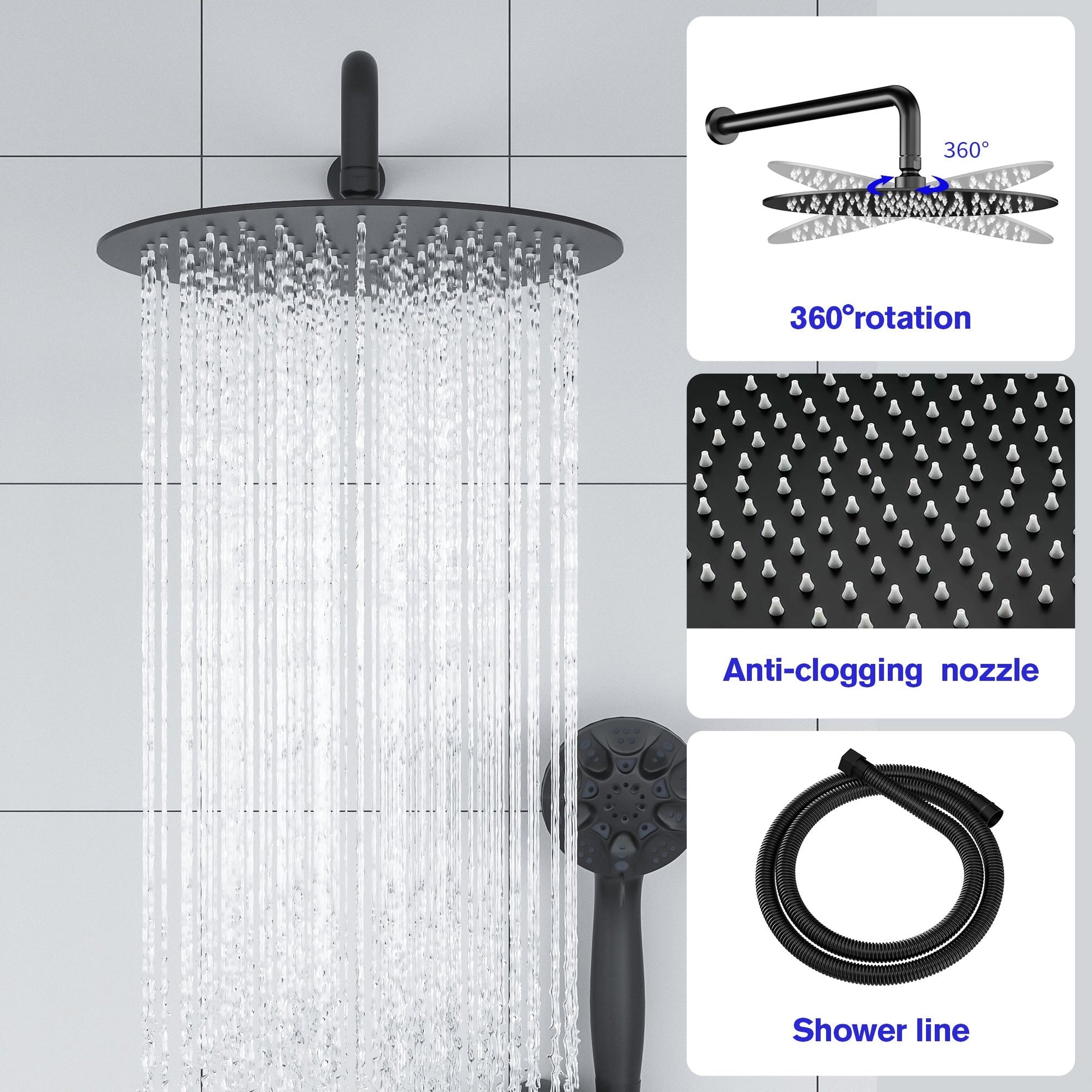 Lordear 10" ‎Stainless Steel Wall Mounted Matte Black Round Rainfall Shower Head  from Lordear