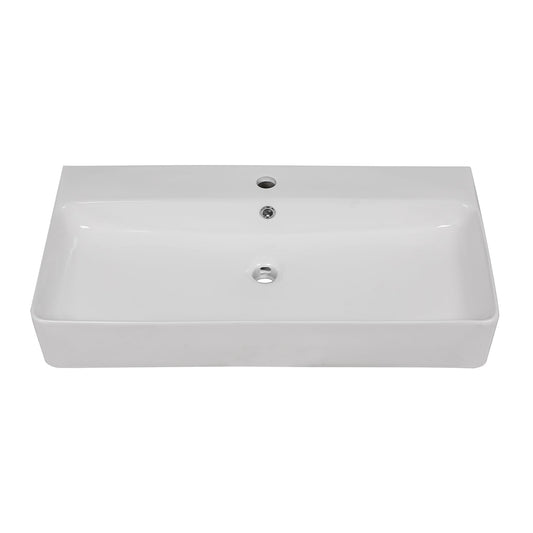32in W X 17in D Console Bathroom Sink Ceramic Rectangular with Overflow in White Basin  from Lordear