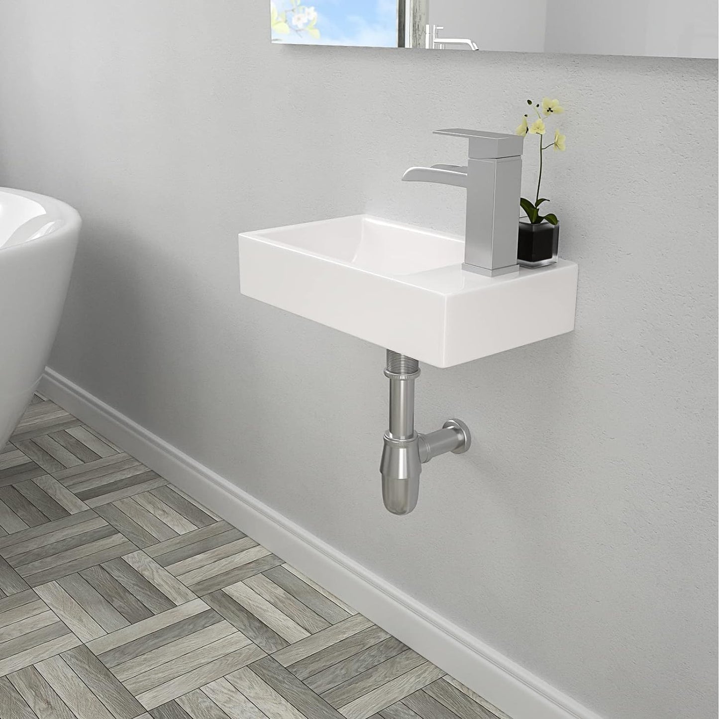 Lordear White Ceramic 18"x 10" Rectangle Wall Mount Bathroom Sink  from Lordear