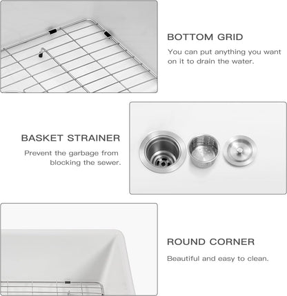Lordear 33" White Ceramic Curved Apron Farmhouse Kitchen Sink  from Lordear