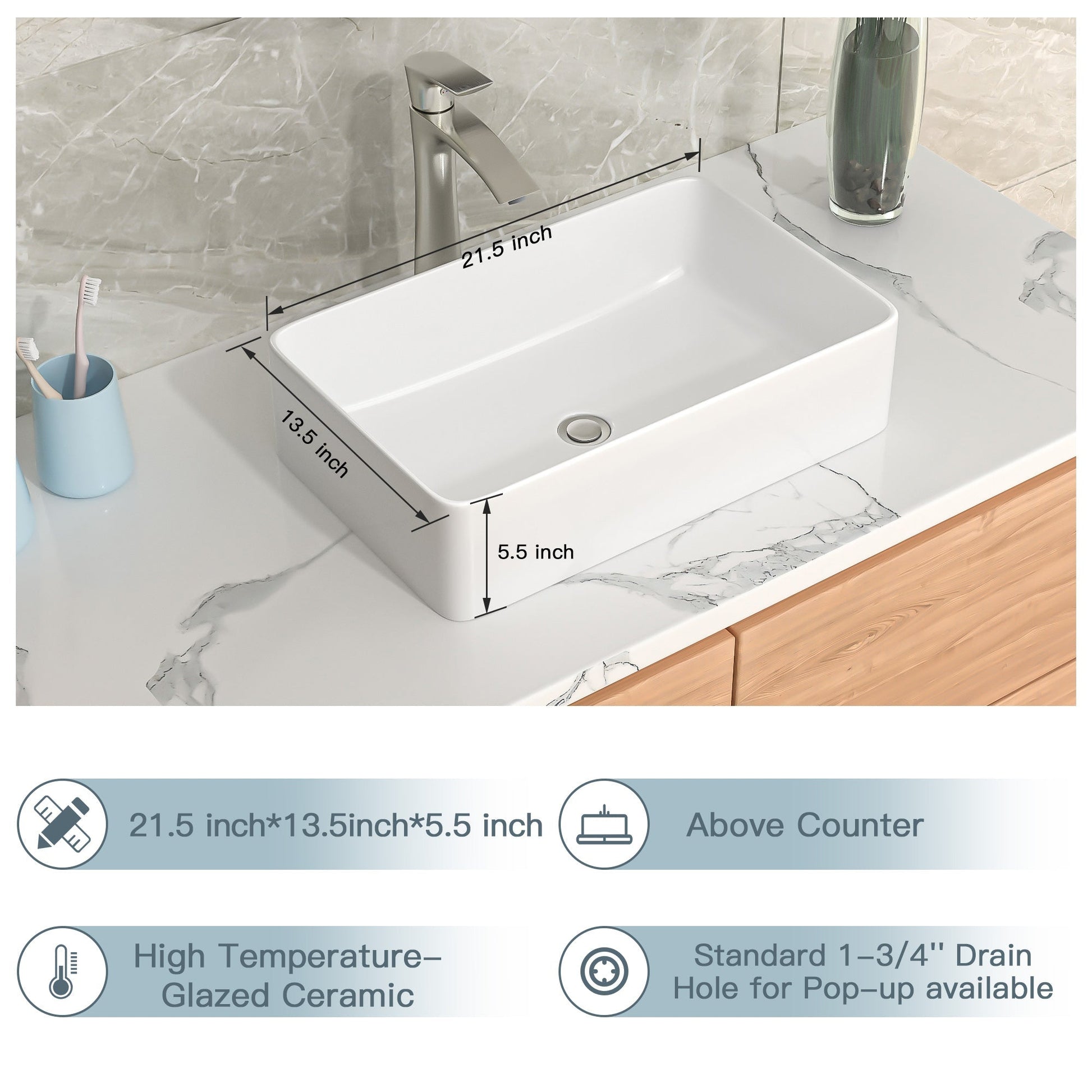 Lordear 21" x 14" White Ceramic Countertop Rectangular Vessel Bathroom Sink  from Lordear