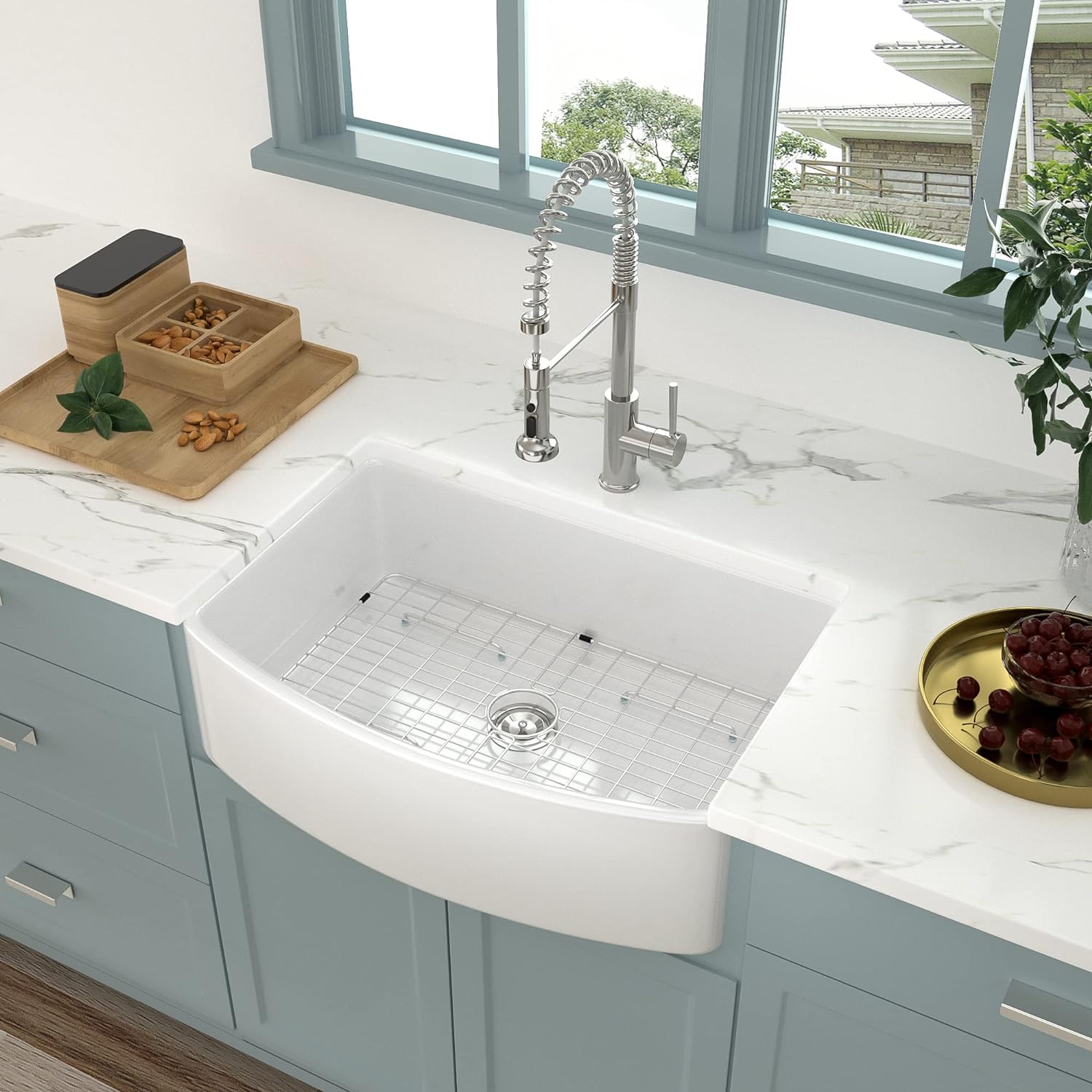 Lordear 33" White Ceramic Curved Apron Farmhouse Kitchen Sink  from Lordear