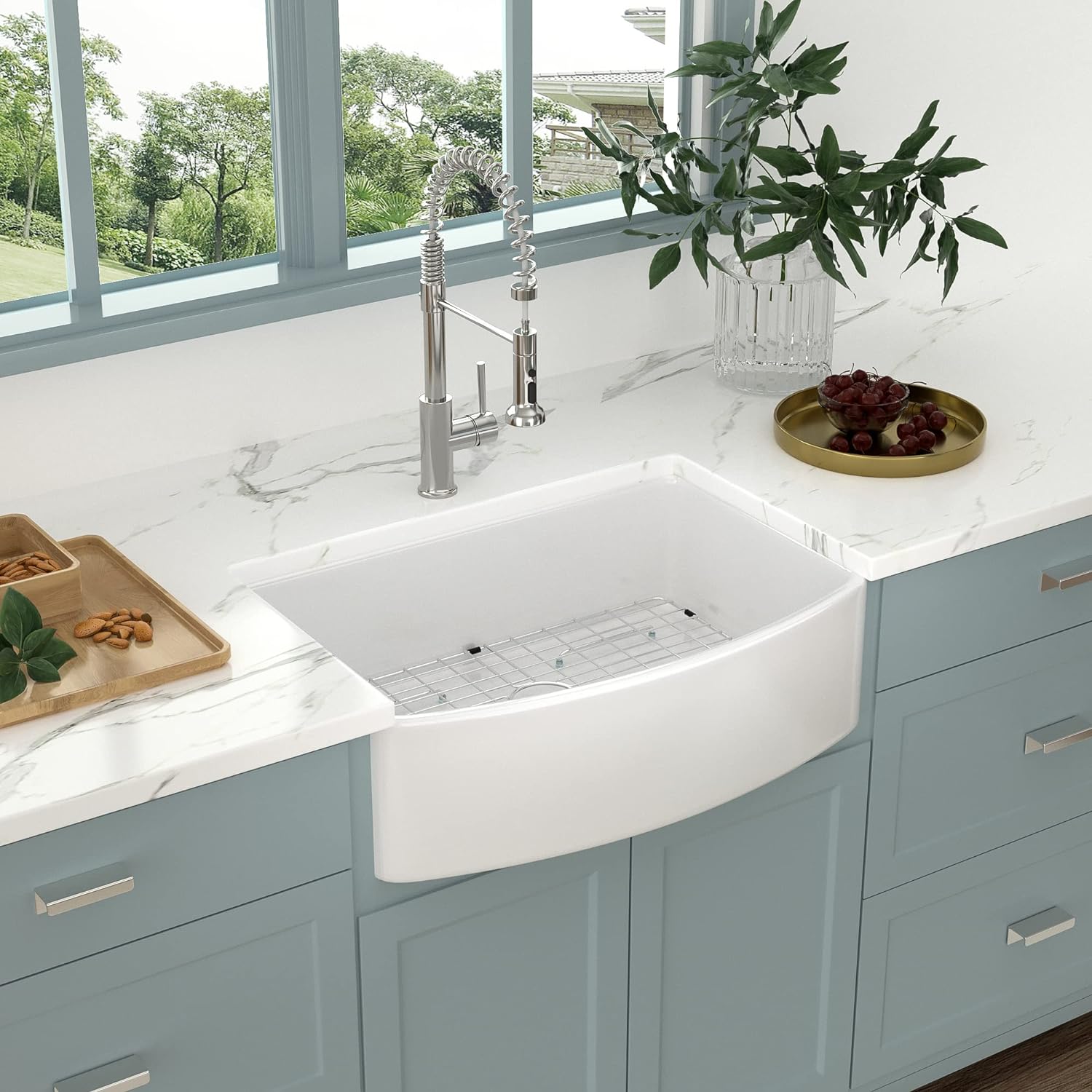 Lordear 33" White Ceramic Curved Apron Farmhouse Kitchen Sink  from Lordear