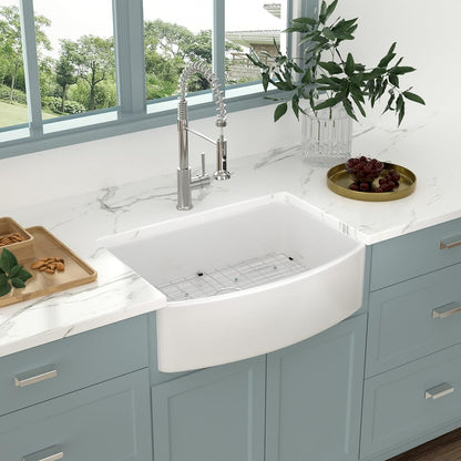 Lordear 33" White Ceramic Curved Apron Farmhouse Kitchen Sink  from Lordear