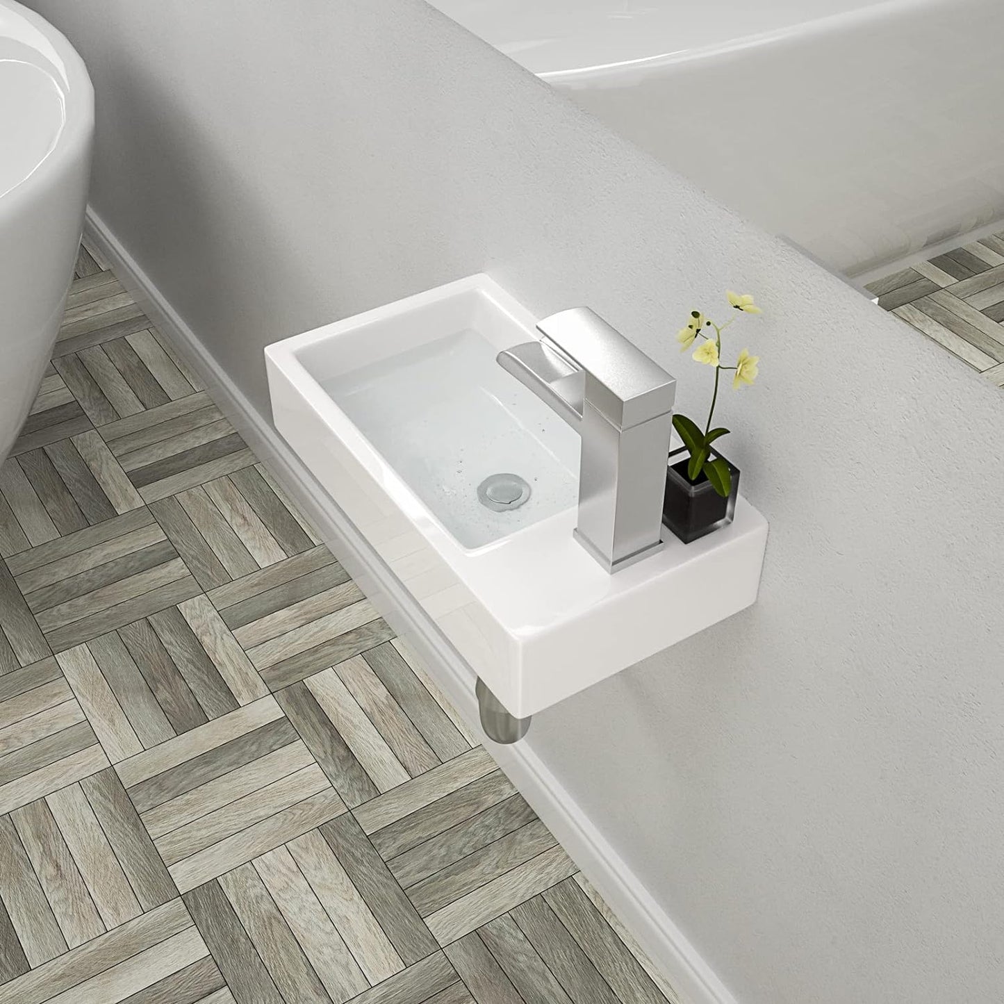 Lordear White Ceramic 18"x 10" Rectangle Wall Mount Bathroom Sink  from Lordear