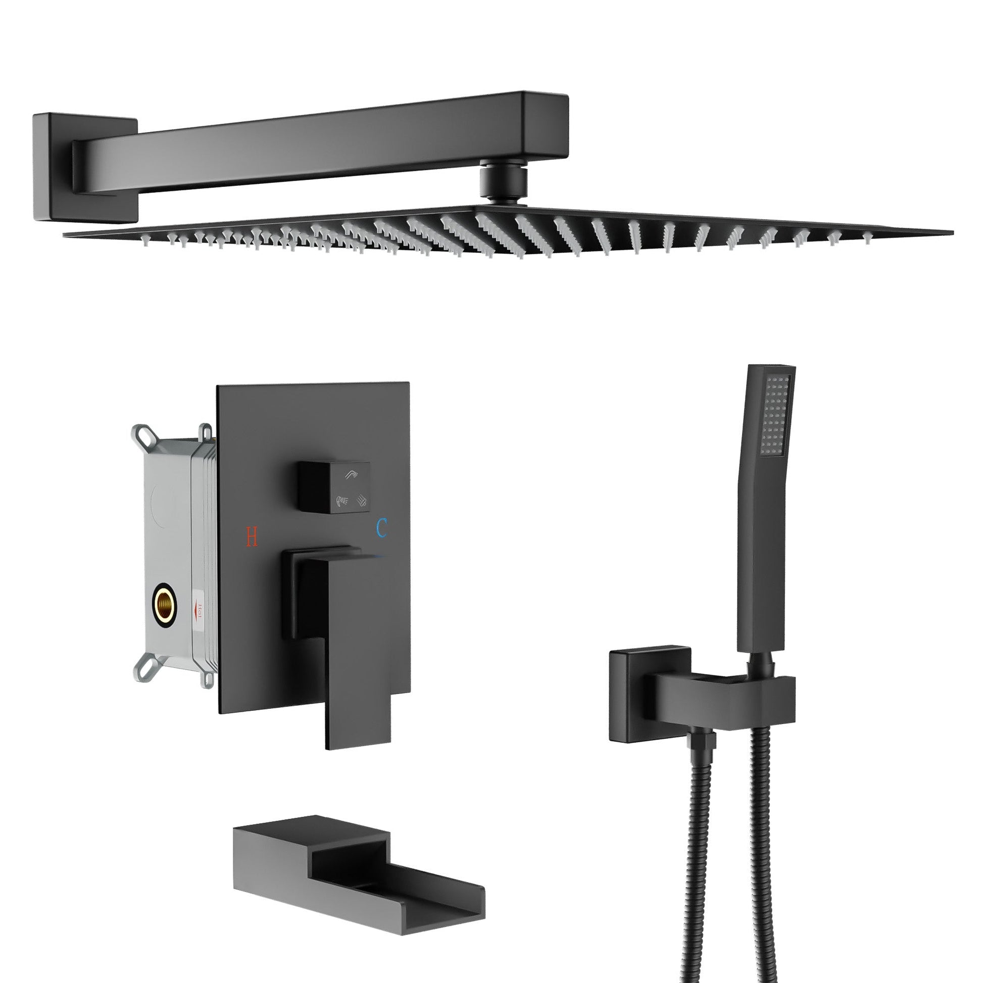 Lordear Stainless Steel Wall Mounted Rainfall Shower Head with Handheld and Waterfall Faucet  from Lordear