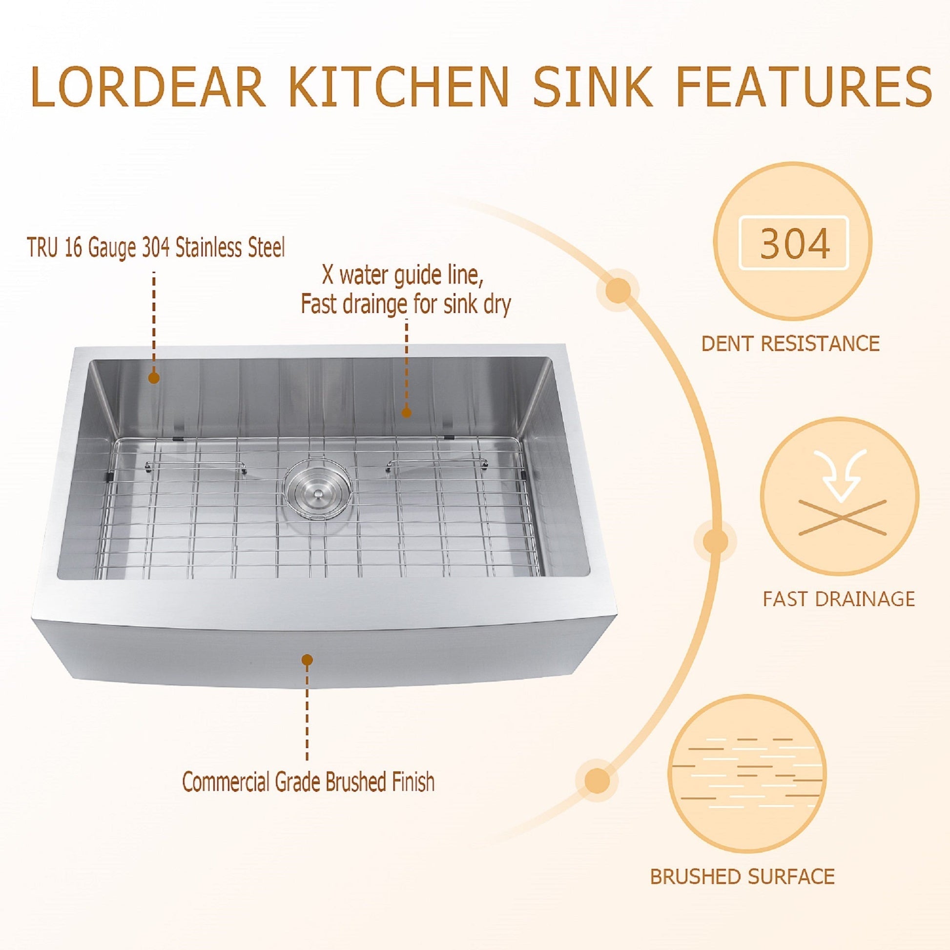 Lordear 33" x 21" Stainless Steel Single Bowl Apron Front Farmhouse Kitchen Sink  from Lordear