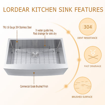 Lordear 33" x 21" Stainless Steel Single Bowl Apron Front Farmhouse Kitchen Sink  from Lordear