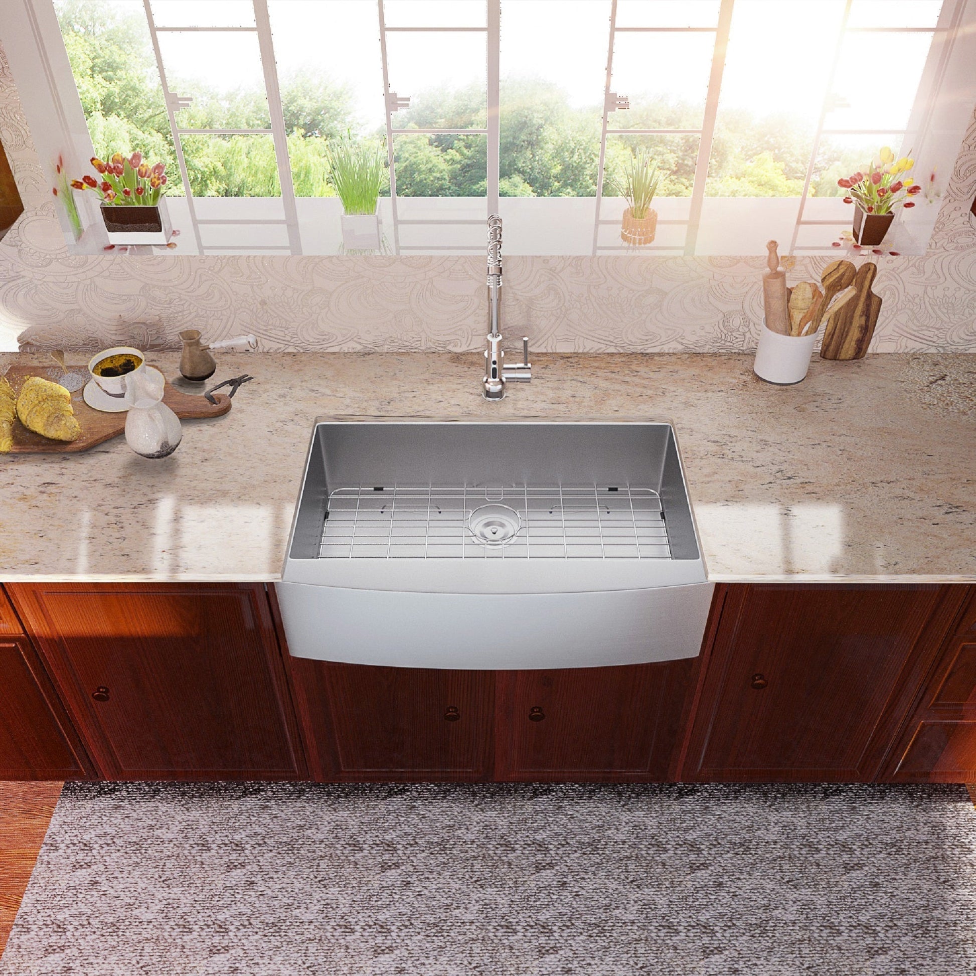36in W x 21in D Farmhouse Kitchen Sink Stainless Steel with Strainer Apron Front  from Lordear