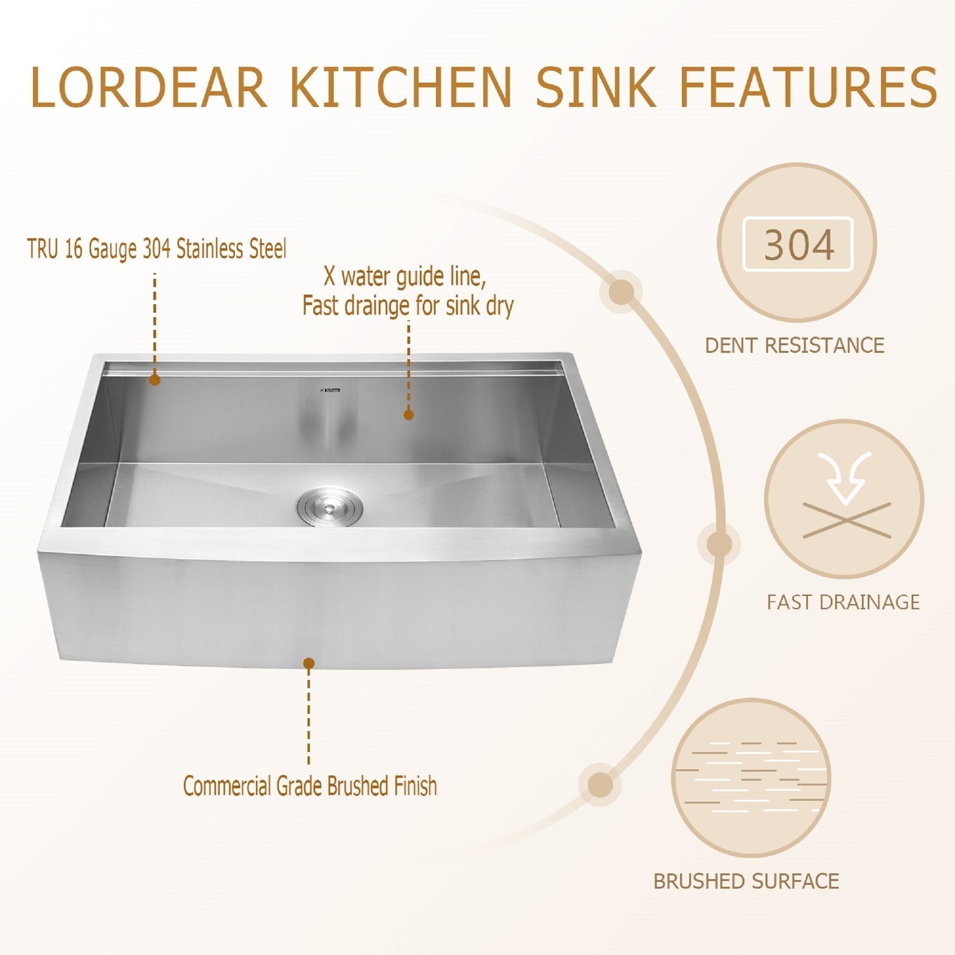 Lordear Stainless Steel Single Bowl Apron Front Farmhouse Workstation Kitchen Sink  from Lordear