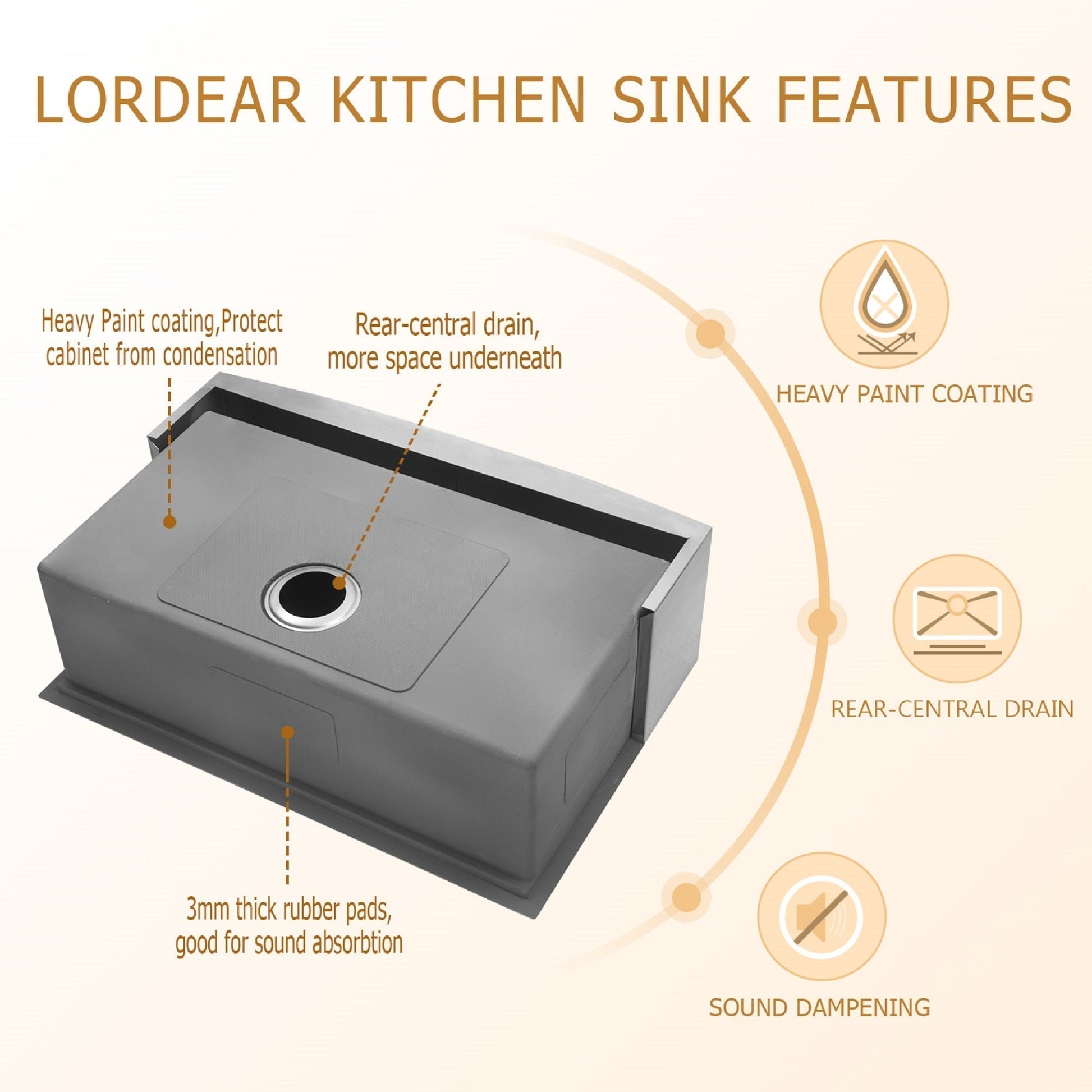 Lordear Stainless Steel Single Bowl Apron Front Farmhouse Workstation Kitchen Sink  from Lordear
