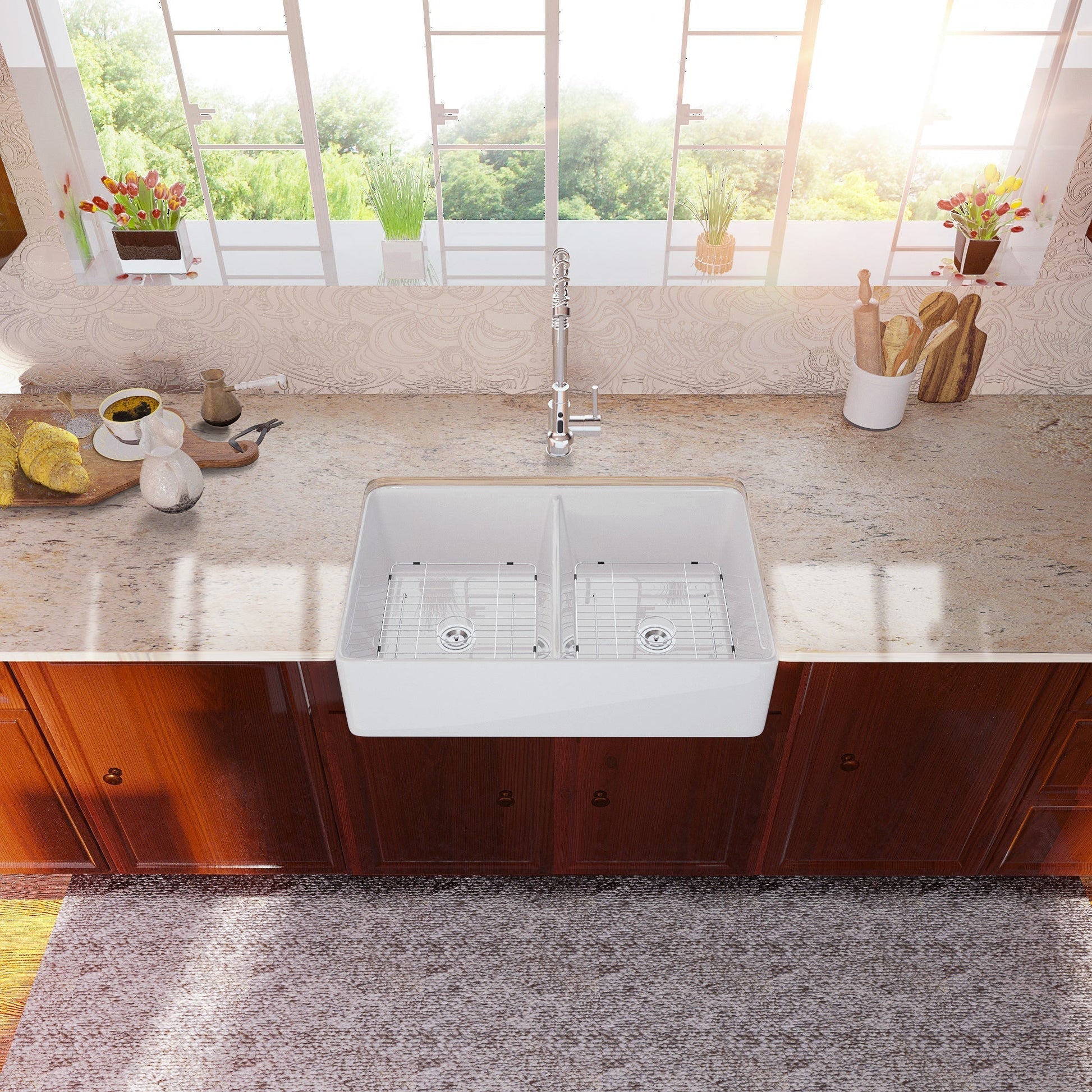 Lordear 32" x 20" Ceramic Apron Front Double Equal Bowl Farmhouse Kitchen Sink  from Lordear