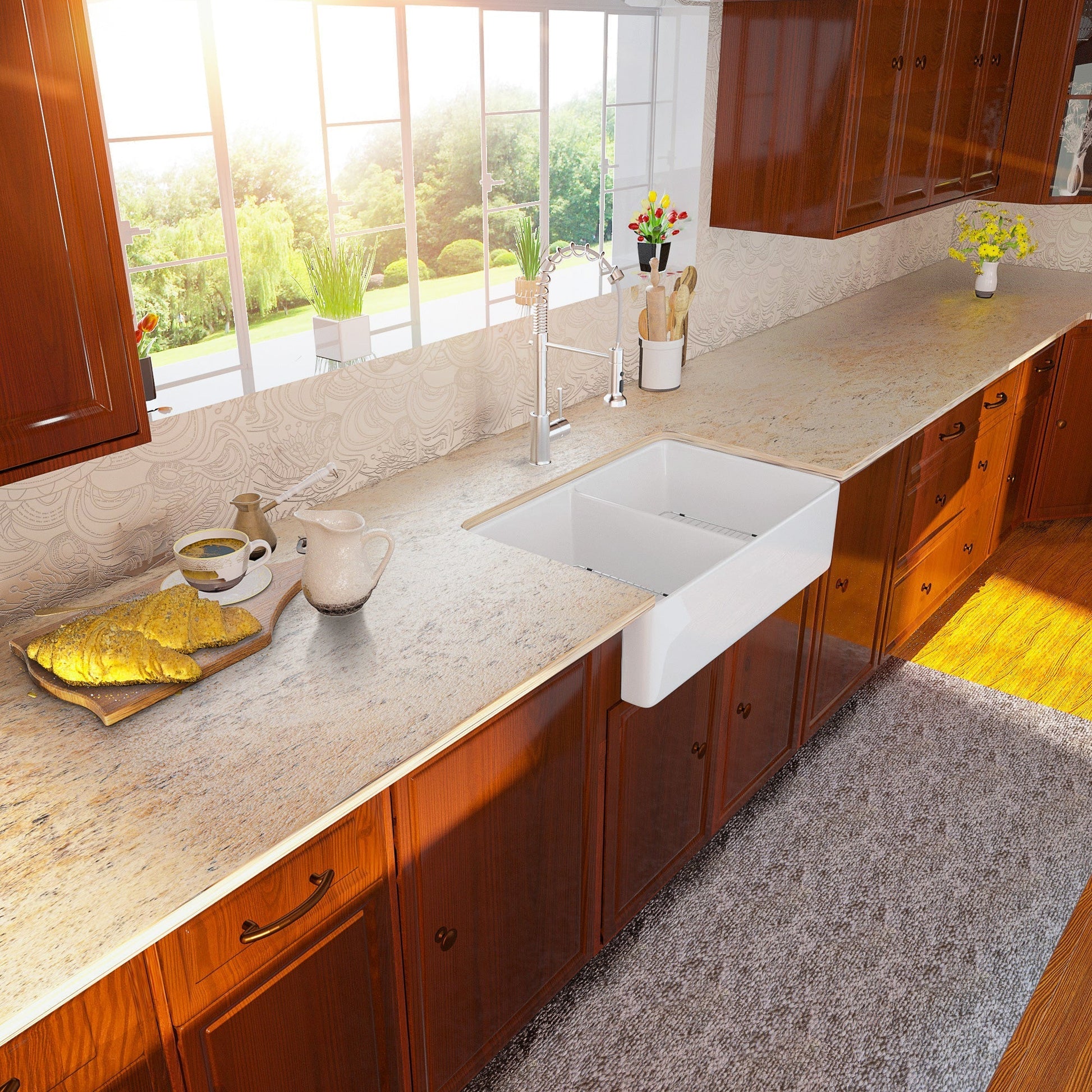 Lordear 32" x 20" Ceramic Apron Front Double Equal Bowl Farmhouse Kitchen Sink  from Lordear