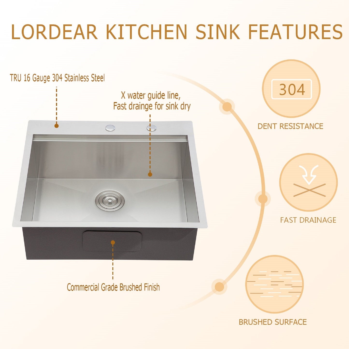 Lordear 25" Stainless Steel Single Bowl Topmount Workstation Kitchen Sink  from Lordear